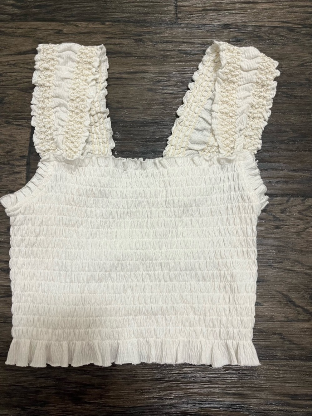 Urban Outfitters Cream Smocked Ruffle-Shoulder Camisole